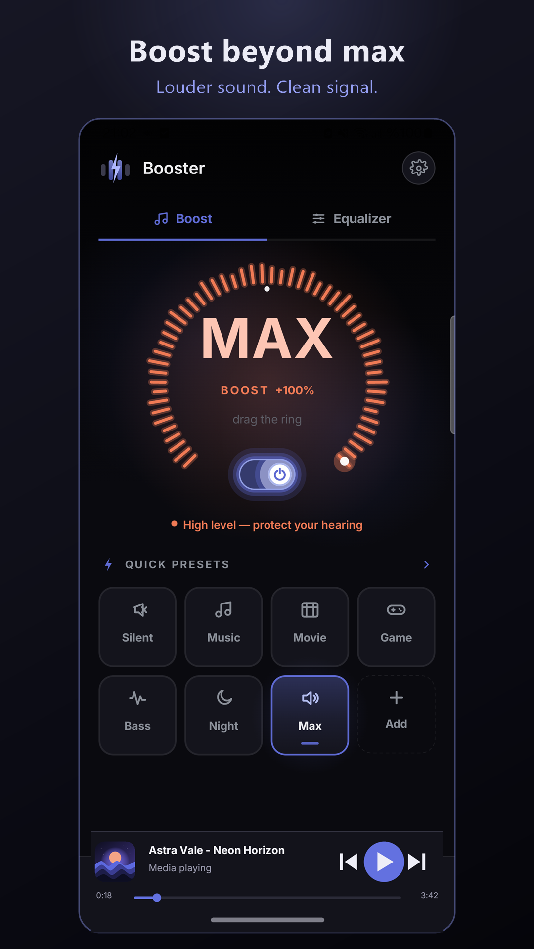 The Booster dial at MAX, raised past the system volume limit