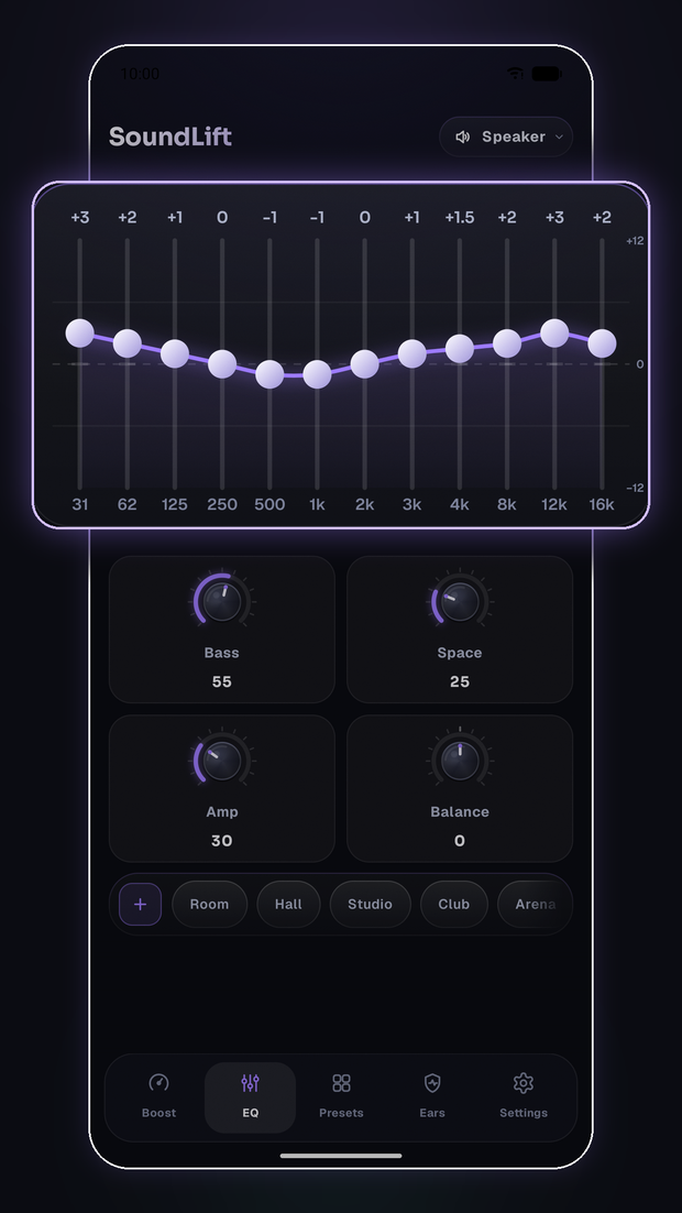 The 12-band studio equalizer from 31 Hz to 16 kHz