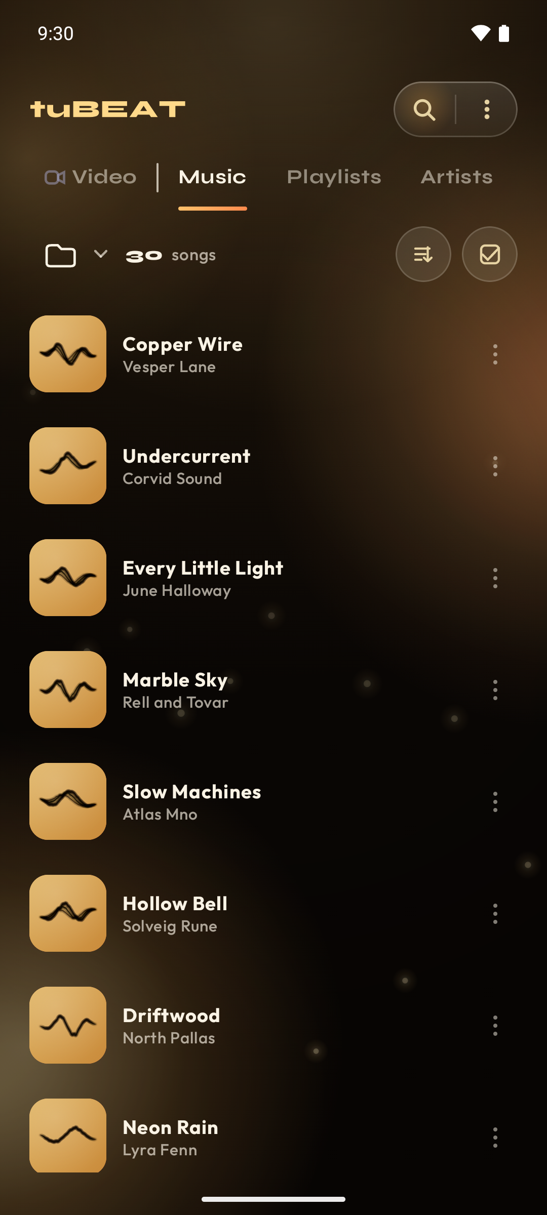 tuBEAT music library listing tracks