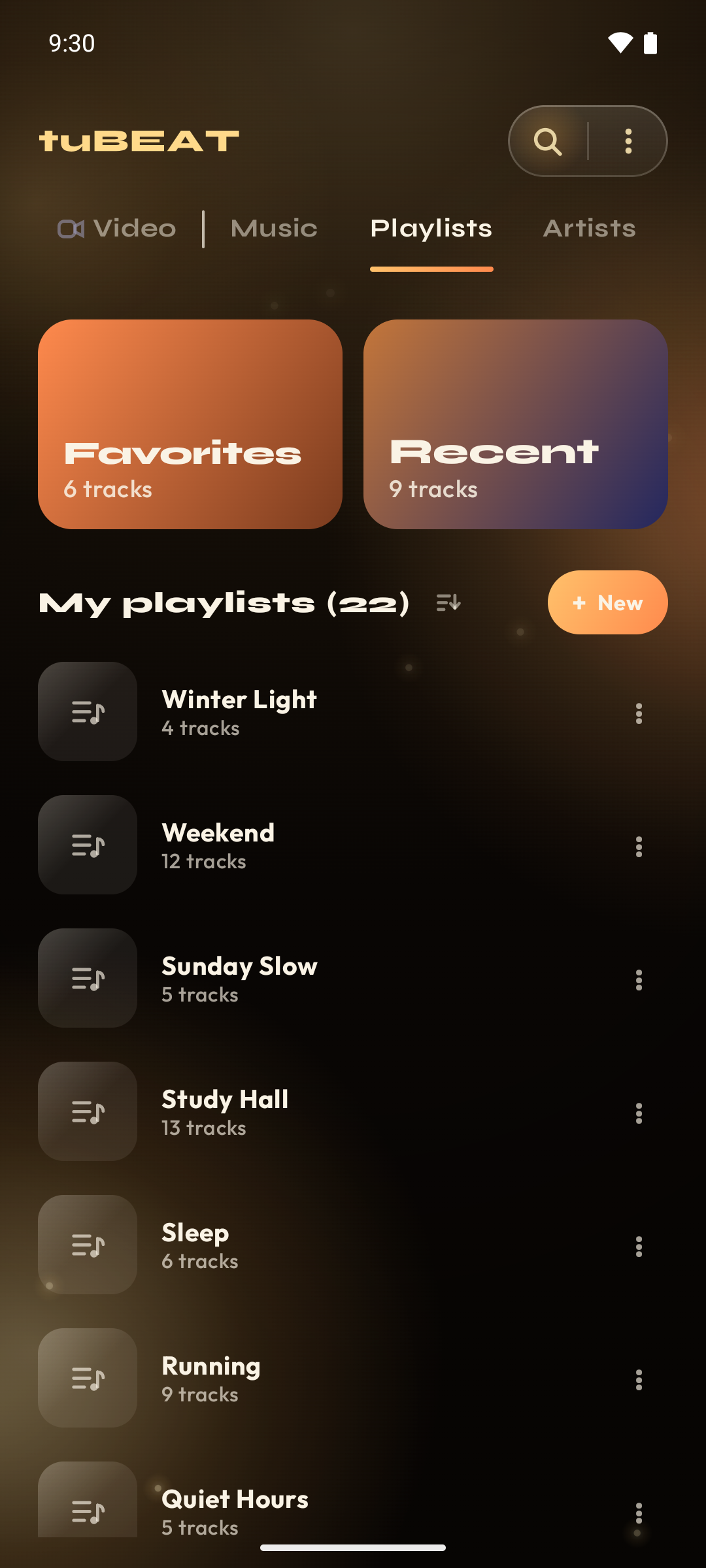 tuBEAT playlists screen